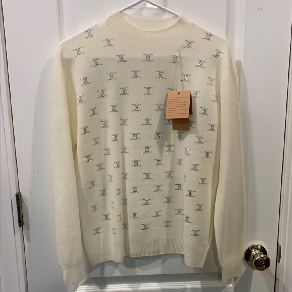 Designer Cream Sweater with Silver Accents